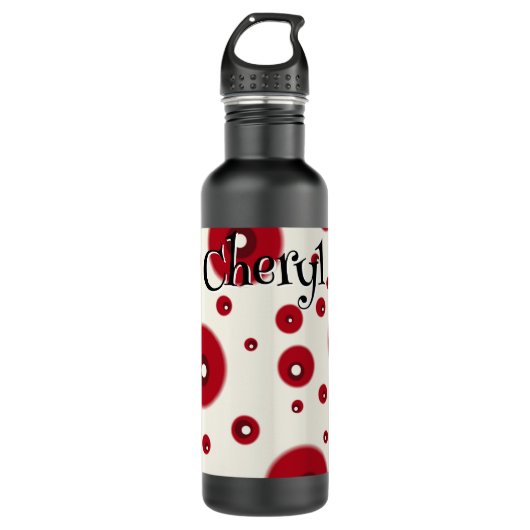 Ivory Red Dots Funky Whimsical Circle Pattern  Waterfles (Voorkant)