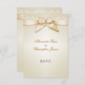 Ivory Ribbon Gold Stripes RSVP Note V2 (Voorkant / Achterkant)