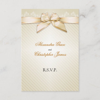 Ivory Ribbon Gold Stripes RSVP Note V2 Kaartje