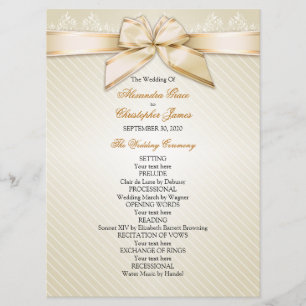 Ivory Ribbon Gold Stripes Wedding Programme Programma