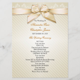 Ivory Ribbon Gold Stripes Wedding Programme Programma