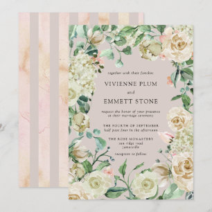 Ivory Roos Hydrangea Floral Wedding Kaart