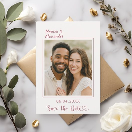 Ivory rose gold photo wedding Save the Date