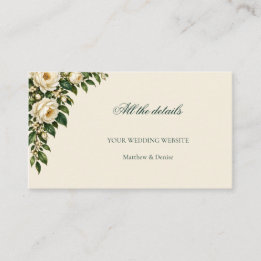 Ivory Roses & Emerald Wedding Website Details Informatiekaartje