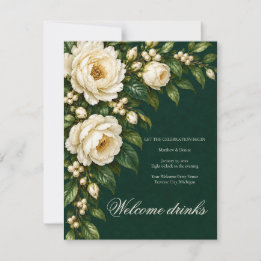 Ivory Roses & Emerald Welcome Drinks RSVP Kaartje