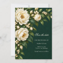 Ivory Roses & Emerald Winter Save the Date