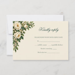 Ivory Roses & Emerald Winter Wedding RSVP Kaartje