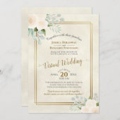 Ivory Rozen & Eucalyptus Elegant Virtual Wedding Kaart (Voorkant / Achterkant)
