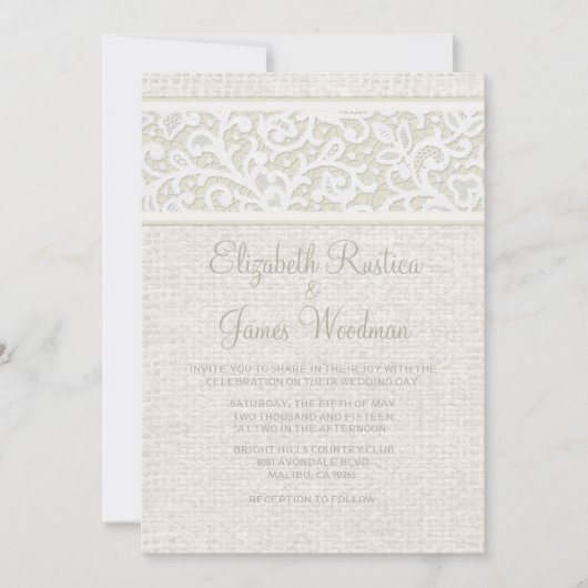 Ivory Rustic Burlap & Linen Wedding Invitations (Devant)