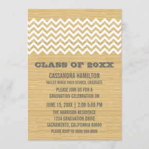 Ivory Rustic Chevron Afstuderen Invite Kaart