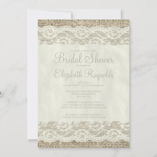 Ivory Rustic Lace Bridal Shower Invitations Kaart (Voorkant)