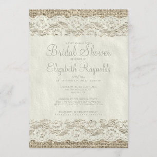 Ivory Rustic Lace Bridal Shower Invitations Kaart