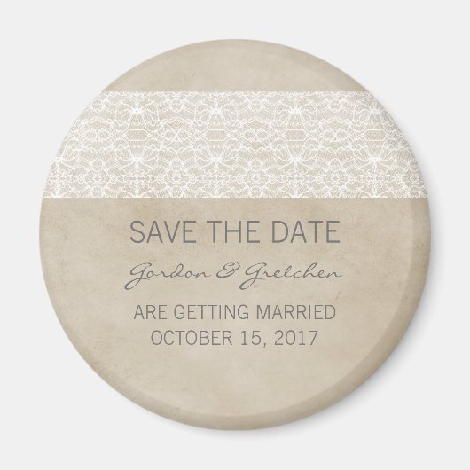 Ivory Rustic Lace Save the Date Magnet Magneet (Voorkant)