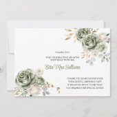 Ivory Sage green Roses Floral 80th birthday Bedankkaart (Voorkant)