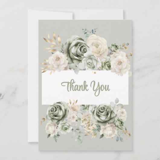 Ivory Sage green Roses Floral 80th birthday Bedankkaart (Achterkant)