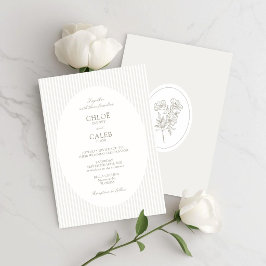 Ivory & Sand | Gestreepte Botanische Ovale Trouwka Kaart