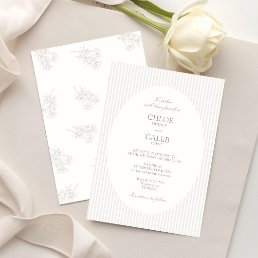 Ivory & Sand | Streep Botanische Ovale Trouwkaart Kaart