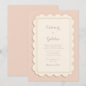 Ivory Scalloped Gilded Border Minimalist Wedding Kaart (Voorkant / Achterkant)