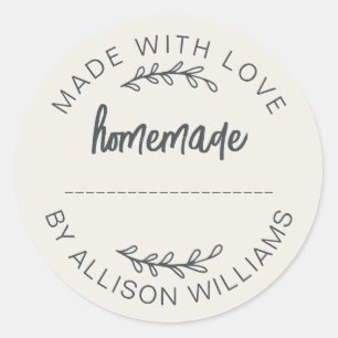 Ivory Script Gemaakt Met Liefde Thuisgemaakte Voed Ronde Sticker