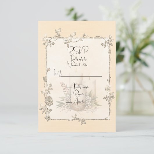 Ivory Shiny Elegant Sparkly Frame RSVP Kaartje (Staand voorkant)