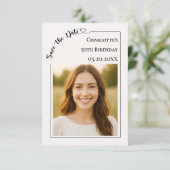 Ivory simple modern photo Birthday Save the Date (Debout devant)