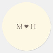 Ivory Simple Monogram Heart Wedding Favor Ronde Sticker (Voorkant)