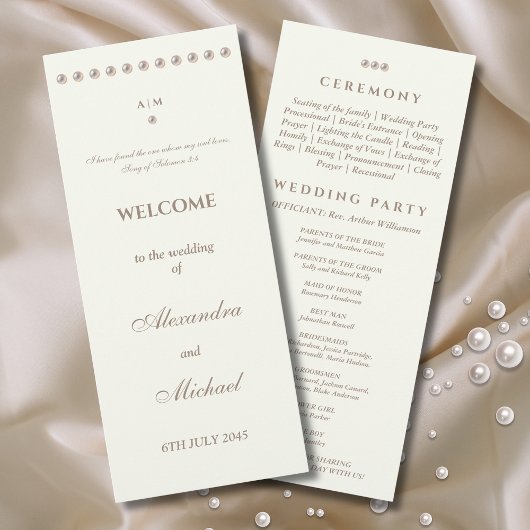 Ivory Simple Pearl Christian Wedding Program Programma