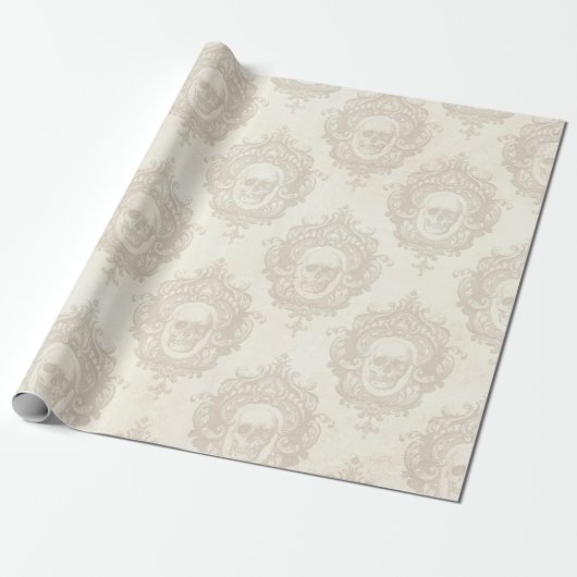 Ivory skulls Damask Baroque Patterned Cadeaupapier (Uitgerold)