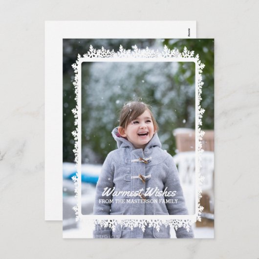 Ivory Snowflake Lijst Holiday Foto Feestdagenkaart (Voorkant / Achterkant)