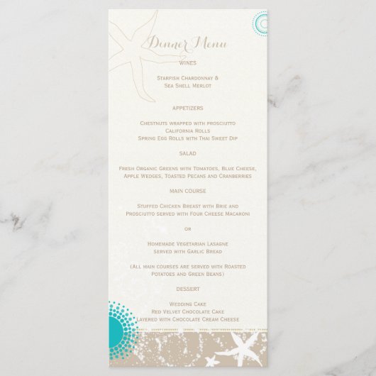 Ivory Taupe Blauwgroen Beach Starfish Weddenschap Menu (Voorkant)