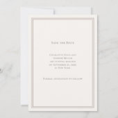 Ivory taupe monogram wreath wedding save the date (Achterkant)