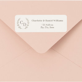 Ivory taupe monogrammed wreath return address etiket