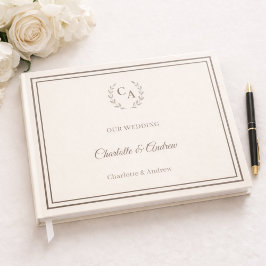 Ivory taupe monogrammed wreath wedding gastenboek