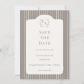 Ivory Taupe Neutral Pinstriped Wedding  Save The Date (Voorkant)