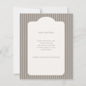 Ivory Taupe Pinstriped Wedding Save the Date Card (Achterkant)