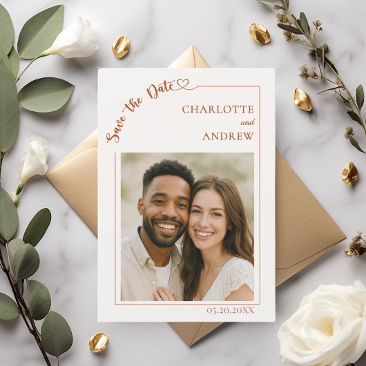 Ivory terracotta photo wedding Save the Date