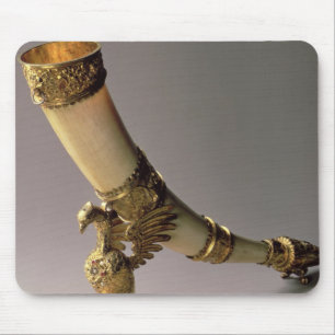 Ivory tusk drink hoorn met zilverkieuwingen muismat