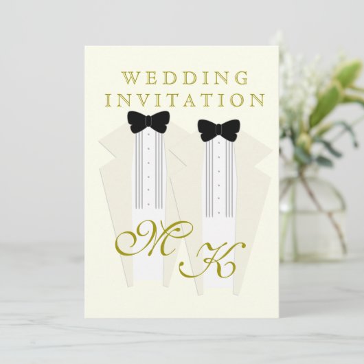 Ivory Tuxedo Two Grooms Weddenschap Kaart (Staand voorkant)