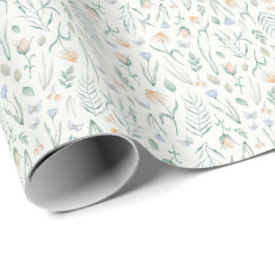 Ivory Vintage Cottagecore Botanische Bloemmotief Cadeaupapier