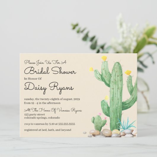 Ivory Waterverf Cactus Bridal Shower Kaart (Staand voorkant)