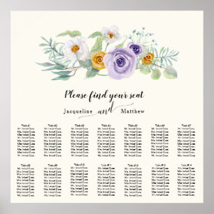 Ivory Waterverf Paars Gold White Seating Chart Poster