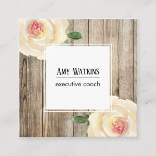 Ivory Waterverf Rozen, Rustic Wood, Sociale Pictog Vierkante Visitekaartje