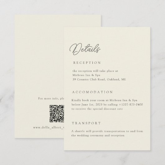 Ivory Wedding Details Qr Code Enclosure Card Kaart (Voorkant / Achterkant)