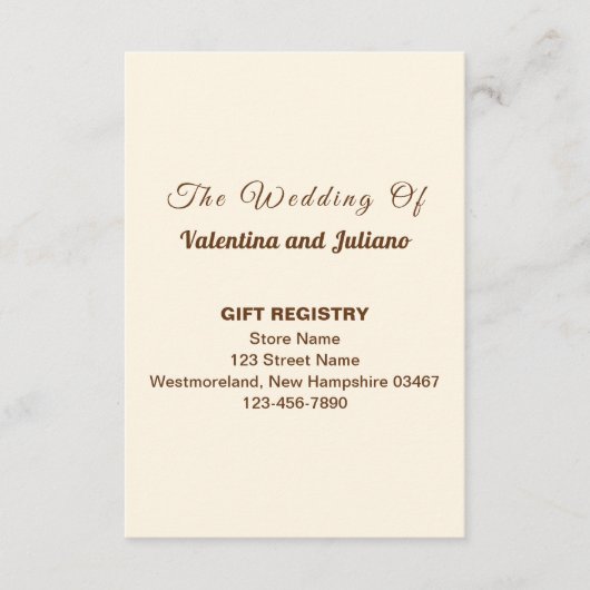 Ivory Wedding Gift Registry Portrait Informatiekaartje (Voorkant)