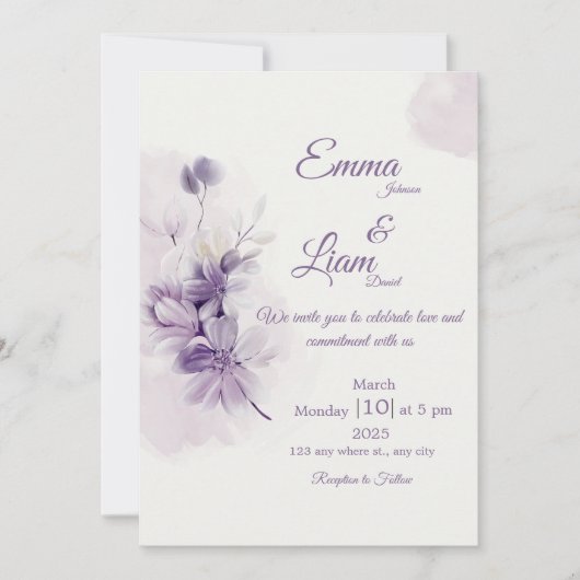 Ivory Wedding Invitation | Mauve Floral Design (Devant)