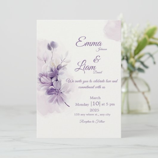 Ivory Wedding Invitation | Mauve Floral Design Kaart (Staand voorkant)