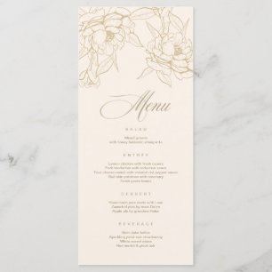 Ivory Wedding Menu-kaart, met gouden florale pony Programma