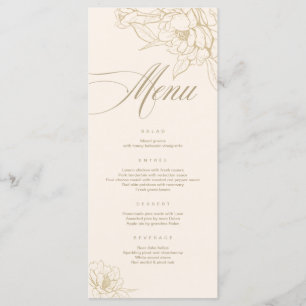 Ivory Wedding Menu-kaart, met gouden florale pony Programma