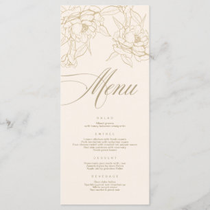 Ivory Wedding Menu-kaart, met gouden florale pony Programma