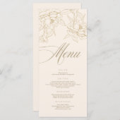 Ivory Wedding Menu-kaart, met gouden florale pony Programma (Voorkant / Achterkant)